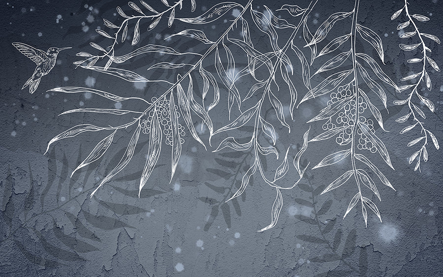 Dark Gray Hummingbird Leaves Shadow Wallpaper in your room