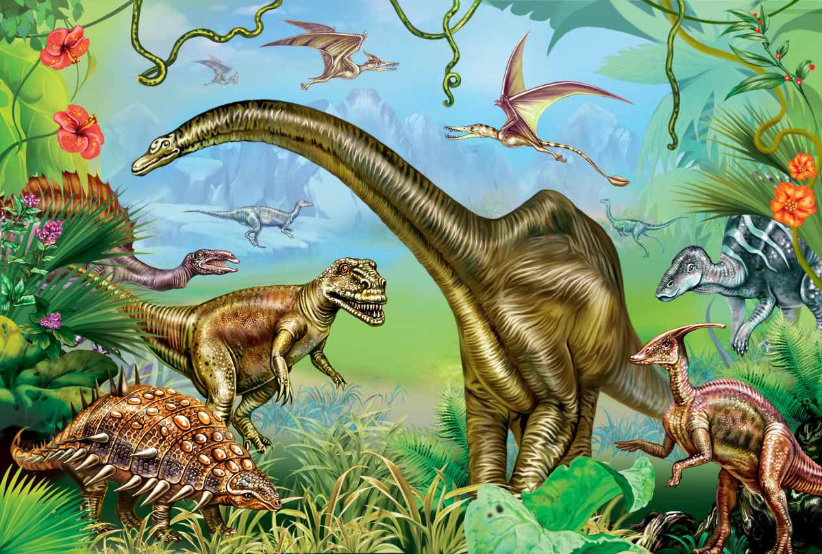 Vibrant colored Dinosaur World Wallpaper in your room — zoomed