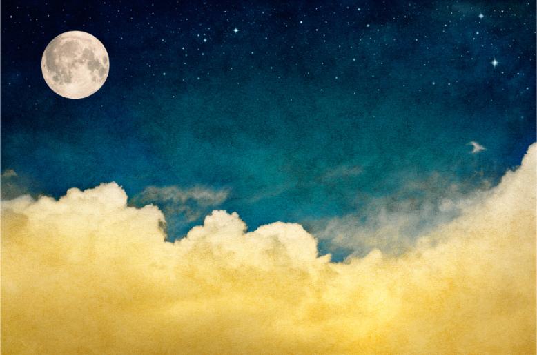 Vivid Yellow Cloud with Full moon wallpaper Mural