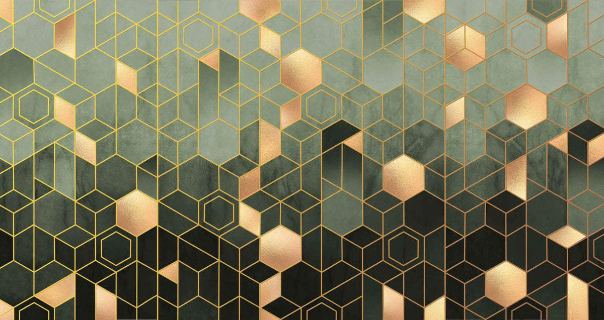 Green Geometric hexagonal Wallpaper Mural in your room