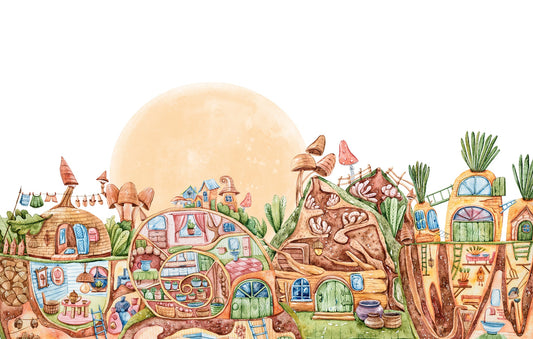Cute Lively Town Kids Wallpaper Mural
