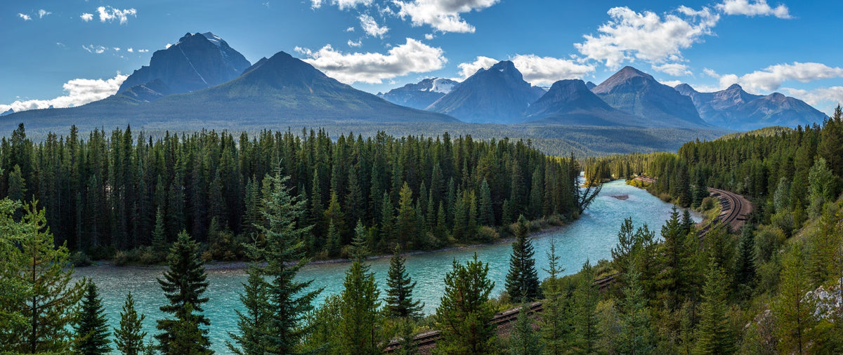 Green & Blue Natural Mountain Floating River Wallpaper Mural in your room — zoomed