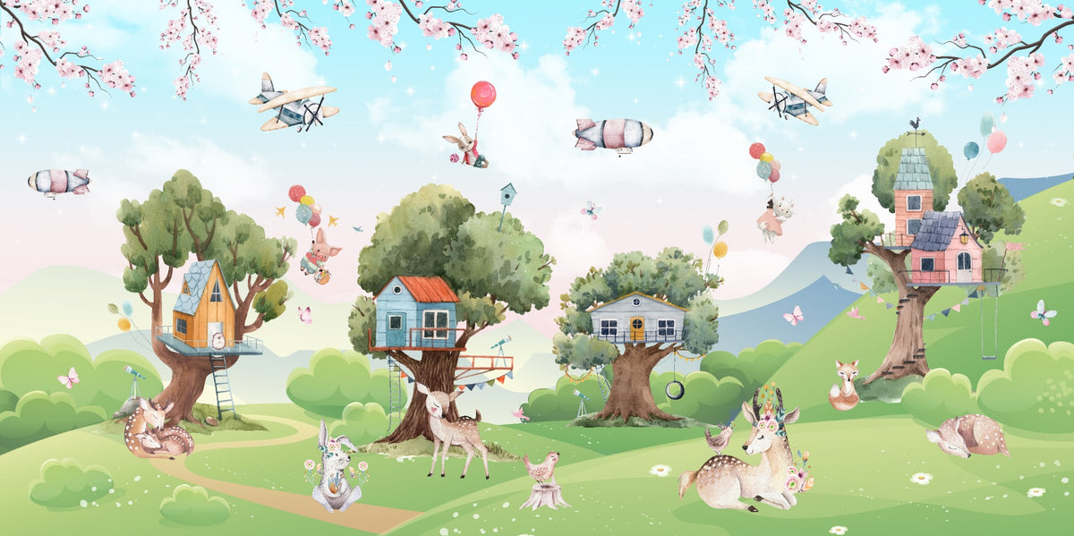 Magical Cartoon Jungle Kids Wallpaper Mural in your room
