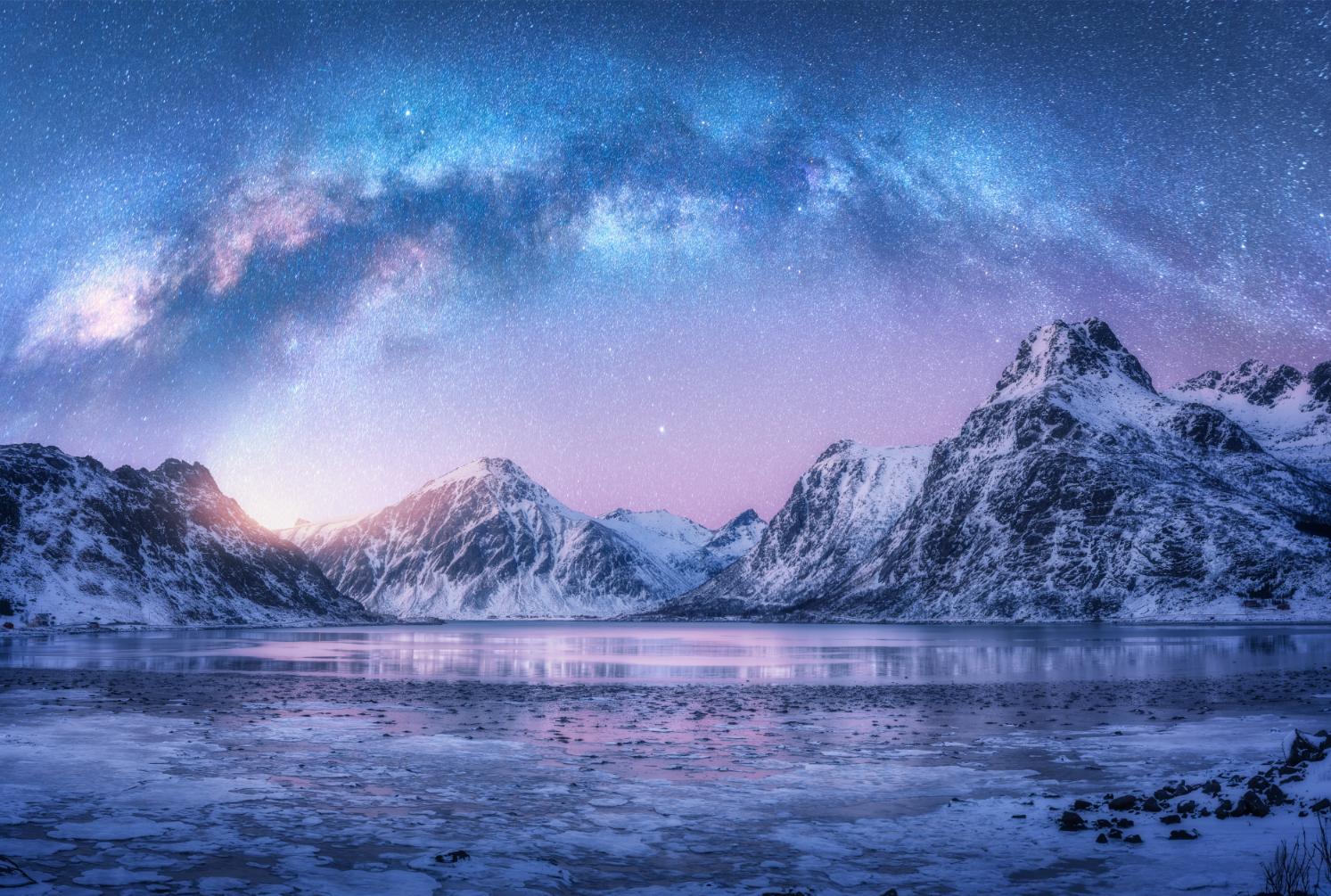 Snowy Mountain Landscape Wall Murals in your room — zoomed