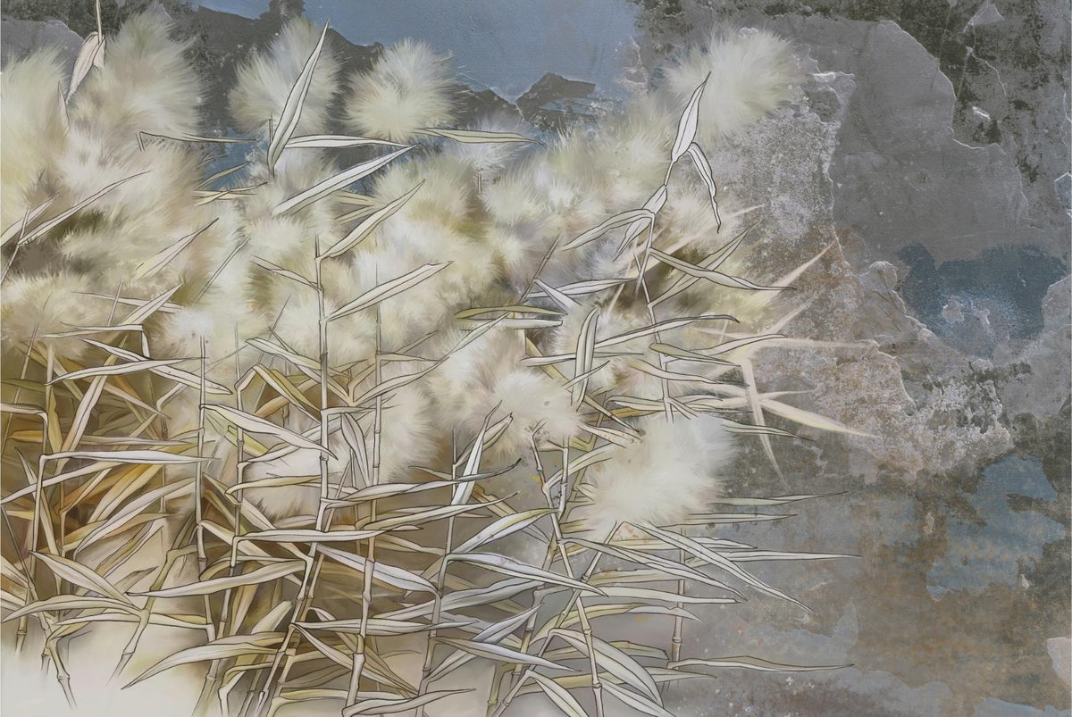 Facinating White Reed Plant Wallpaper Mural in your room — zoomed