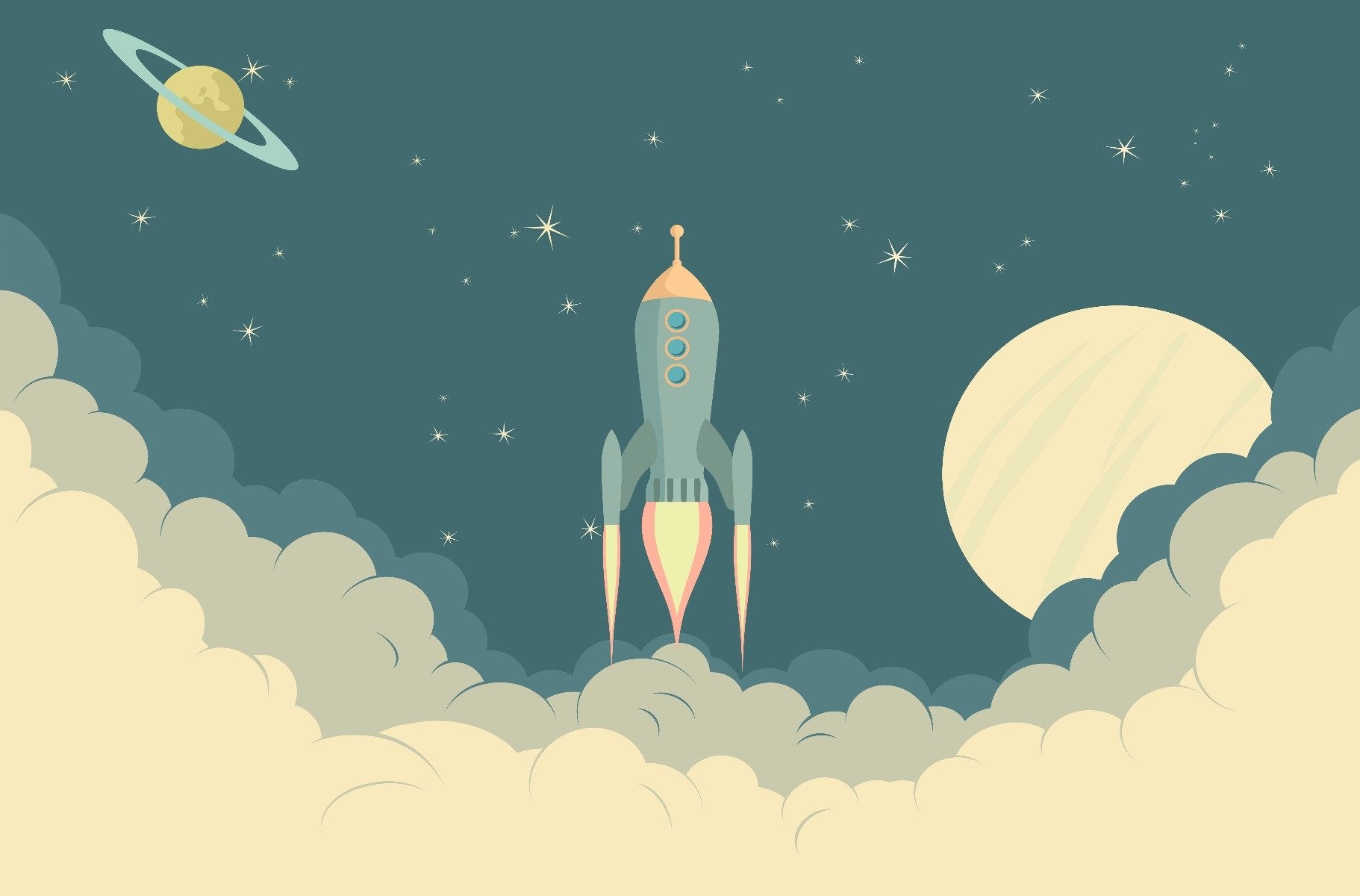 Launch Rocket Kids Cartoon Wallpaper Mural in your room — zoomed