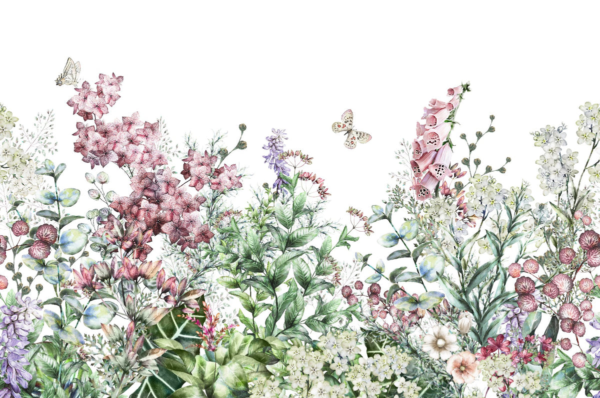Botanical Wild Flowers & Herbs Wallpaper Mural in your room — zoomed
