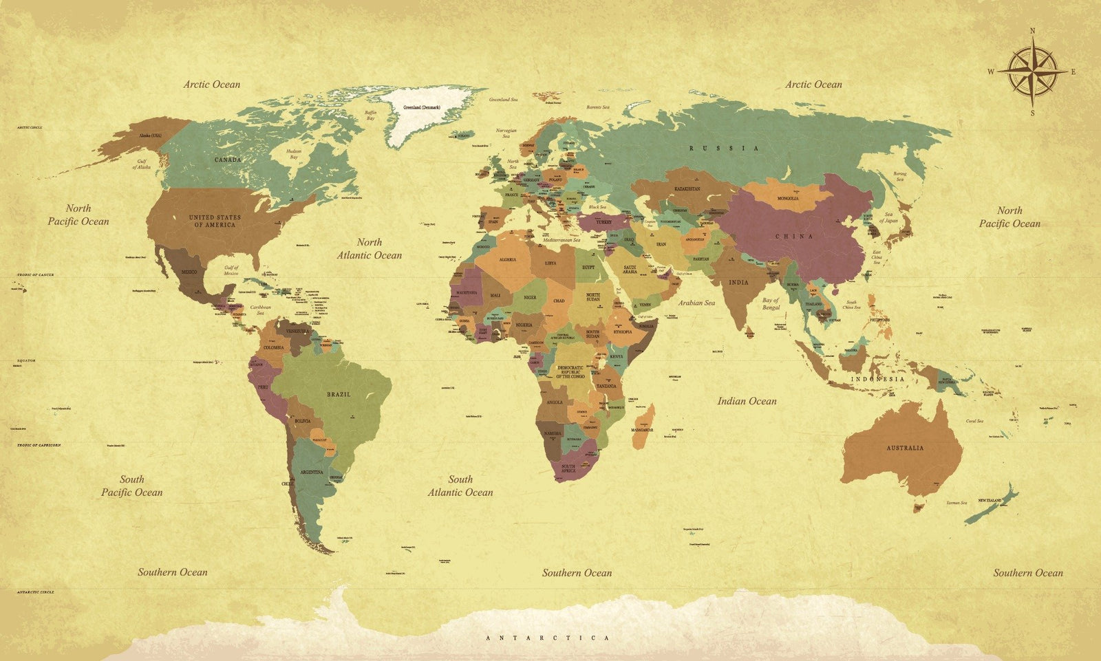 World Map Vintage Wallpaper Mural
