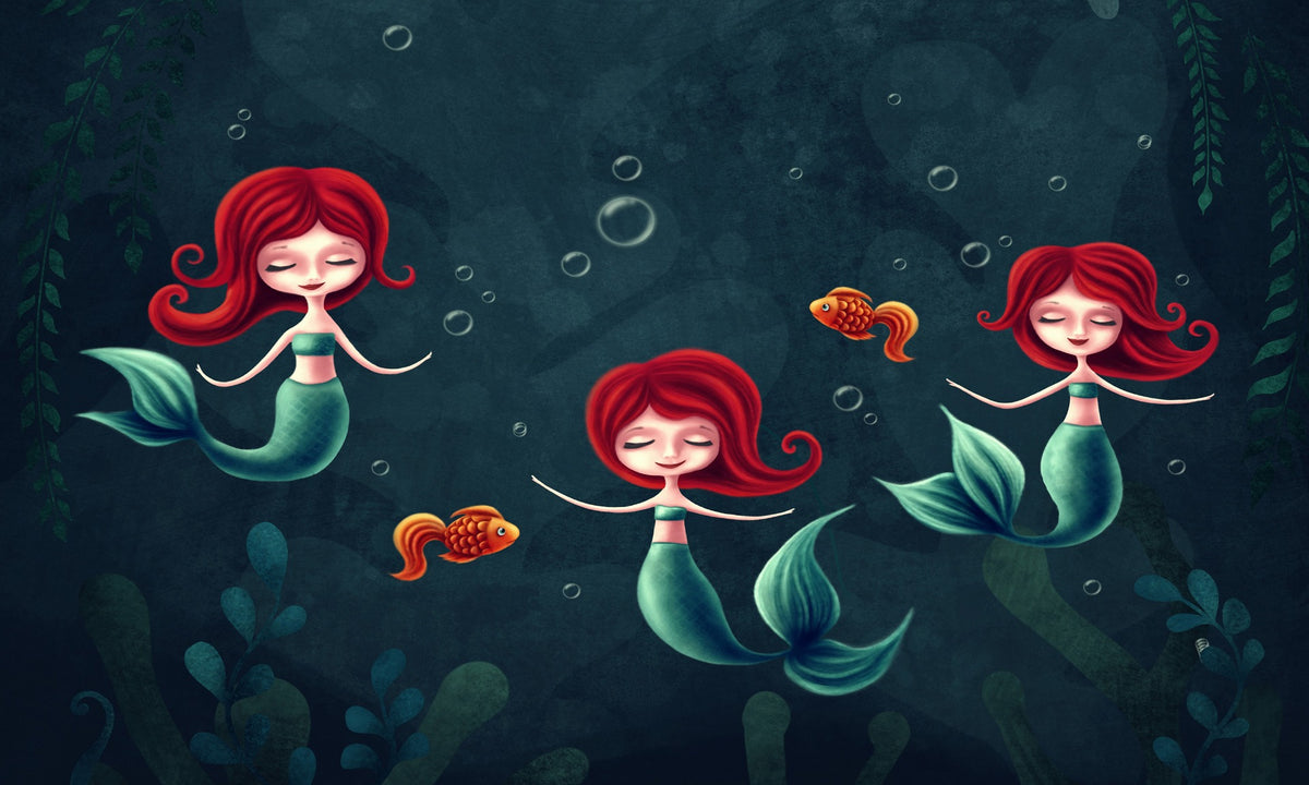 Three Underwater Mermaids Wallpaper Mural in your room — zoomed