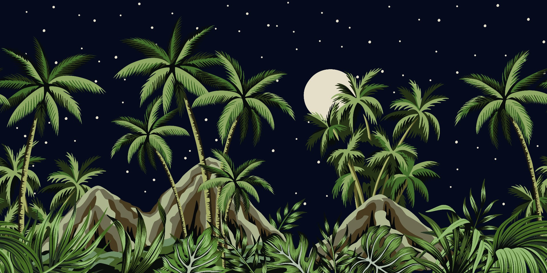Tropical Night Sky Wallpaper Mural in your room — zoomed