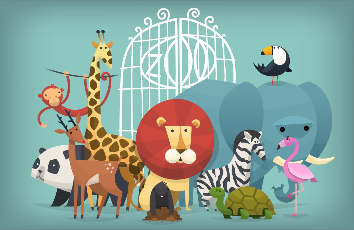 Zoo Animals Wallpaper Mural in your room — zoomed