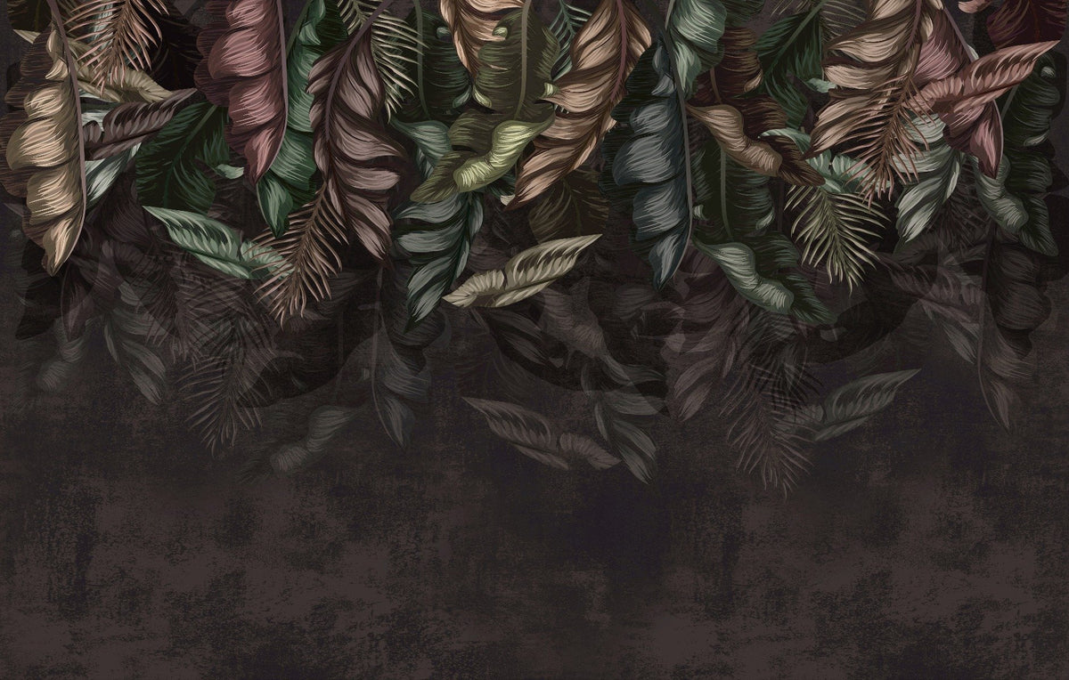 Dark Hanging Tropical Leaves Wallpaper Mural in your room