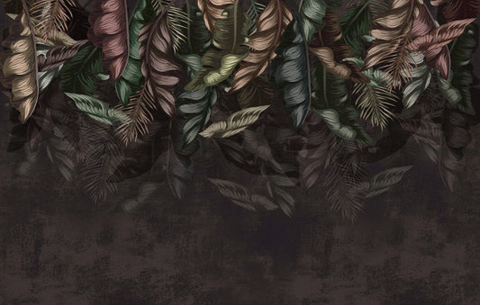 Dark Hanging Tropical Leaves Wallpaper Mural