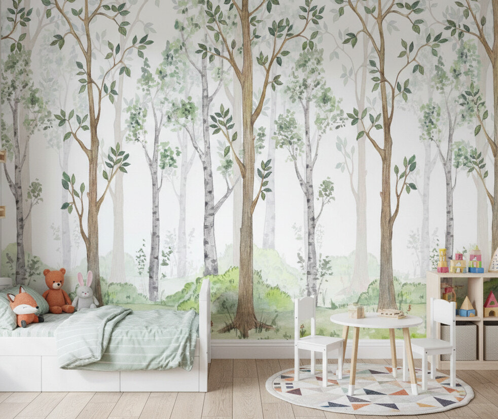 Forest Green Watercolor Wallpaper Mural