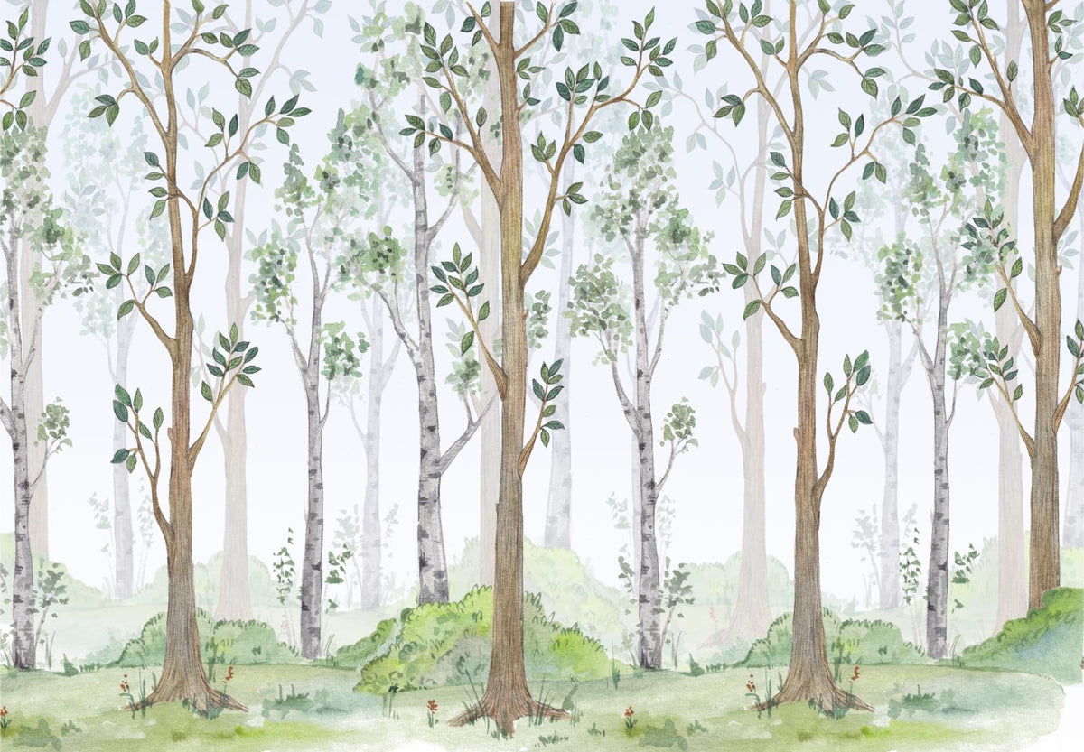 Forest Green Watercolor Wallpaper Mural in your room — zoomed