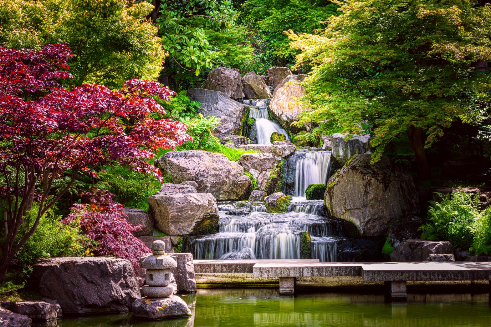 Garden Waterfall Nature Wallpaper Mural in your room — zoomed