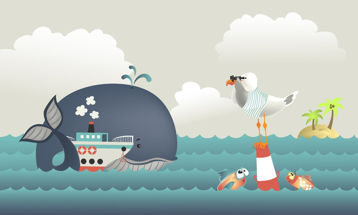 Whale & Steamer Kids Wallpaper Mural in your room