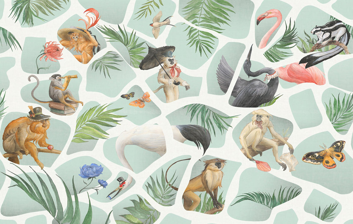 Watercolor Monkey wallpaper Mural in your room — zoomed