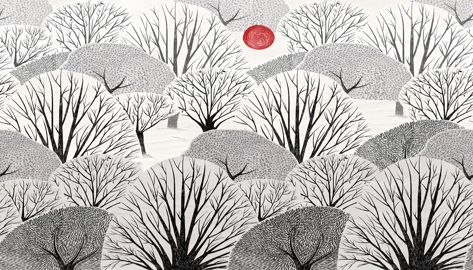 Artistic Black & White Trees Wallpaper Mural in your room — zoomed