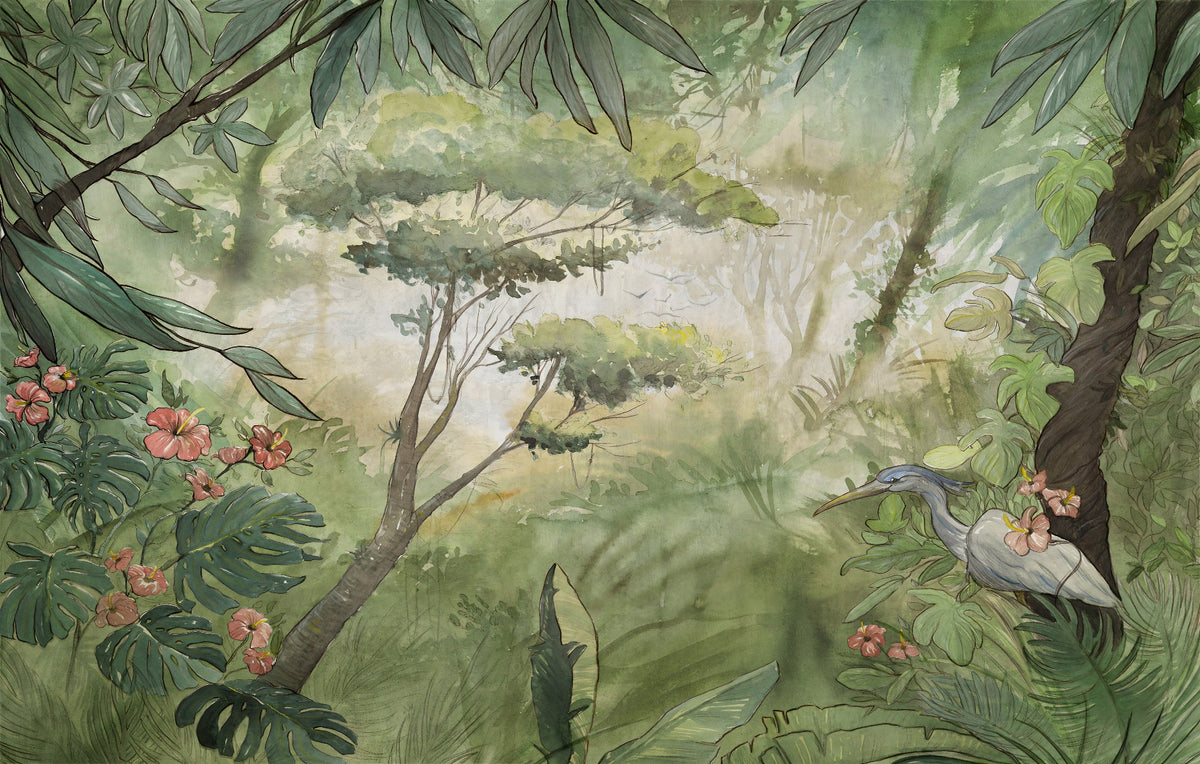 Green Watercolor Forest Wallpaper Murals