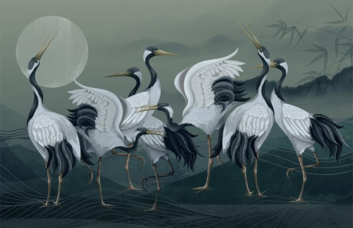 Elegant Crane Birds Wallpaper in your room