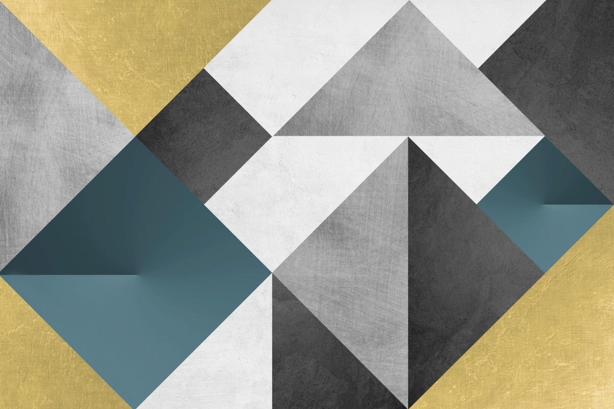 Blue & Yellow Abstract Geometric Multicolor Triangle Wallpaper Mural in your room