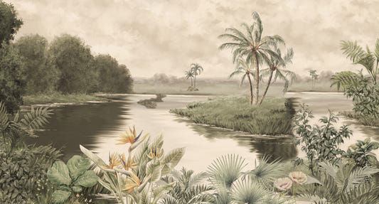 Tropical Lake View Wall Mural Wallpaper