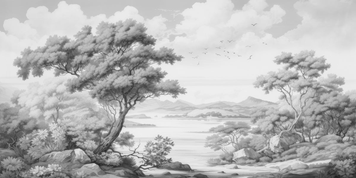 Gray Color Sketched Town Wallpaper Mural in your room