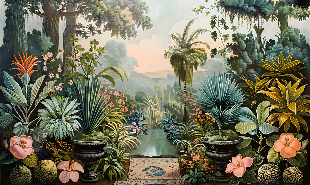 Tropical Watercolor Forest Monkey Wallpaper in your room — zoomed