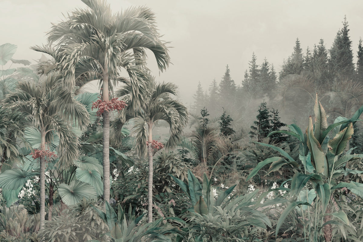 Lushly Green Jungle Trees Wallpaper Wall Mural in your room — zoomed
