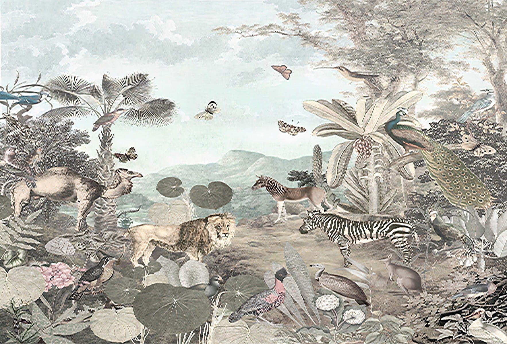 African Wildlife Animals Forest Kids Wallpaper Mural in your room — zoomed