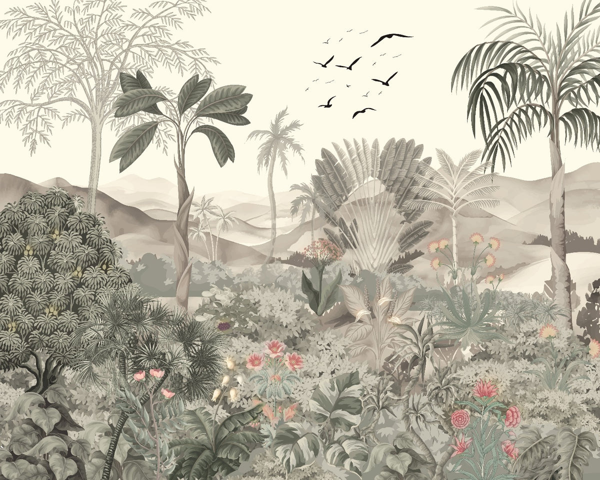 Lush Green Tropical Forest Wallpaper in your room — zoomed