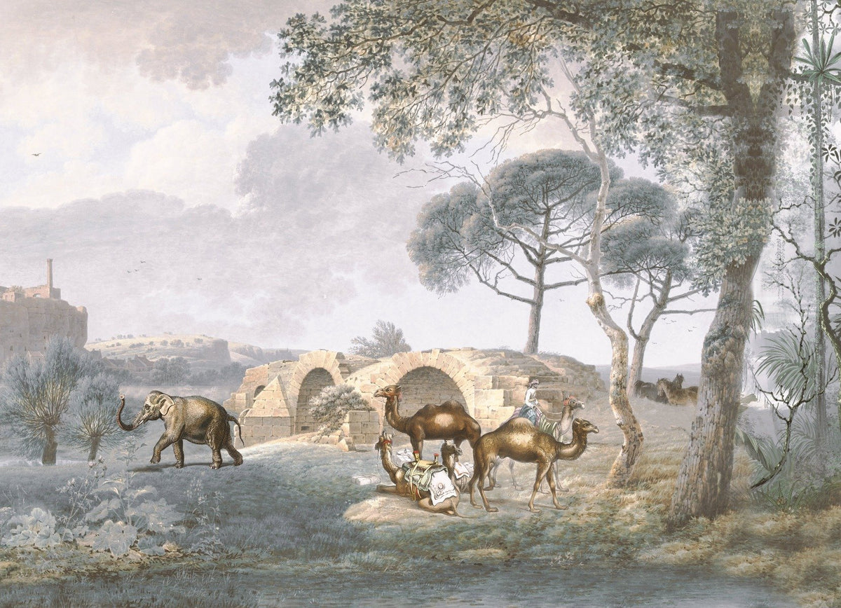 Garden view with Birds and Camels Wallpaper in your room