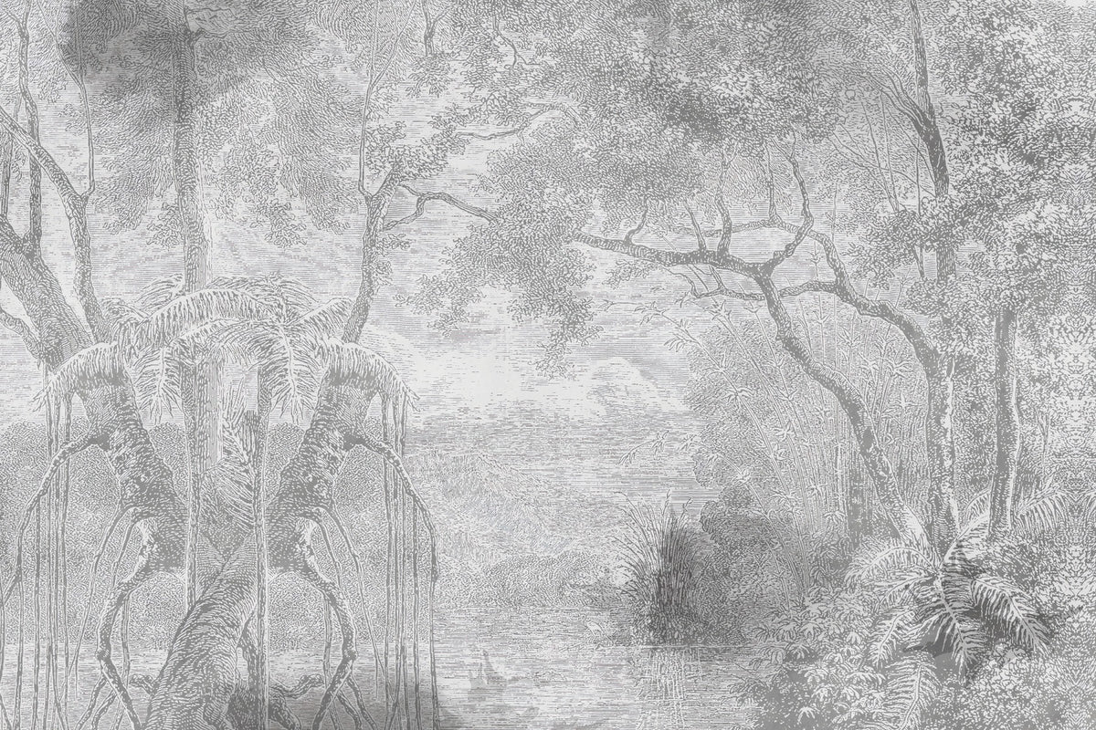 Gray Color Sketch Forest Wallpaper Murals for a Natural Look in your room
