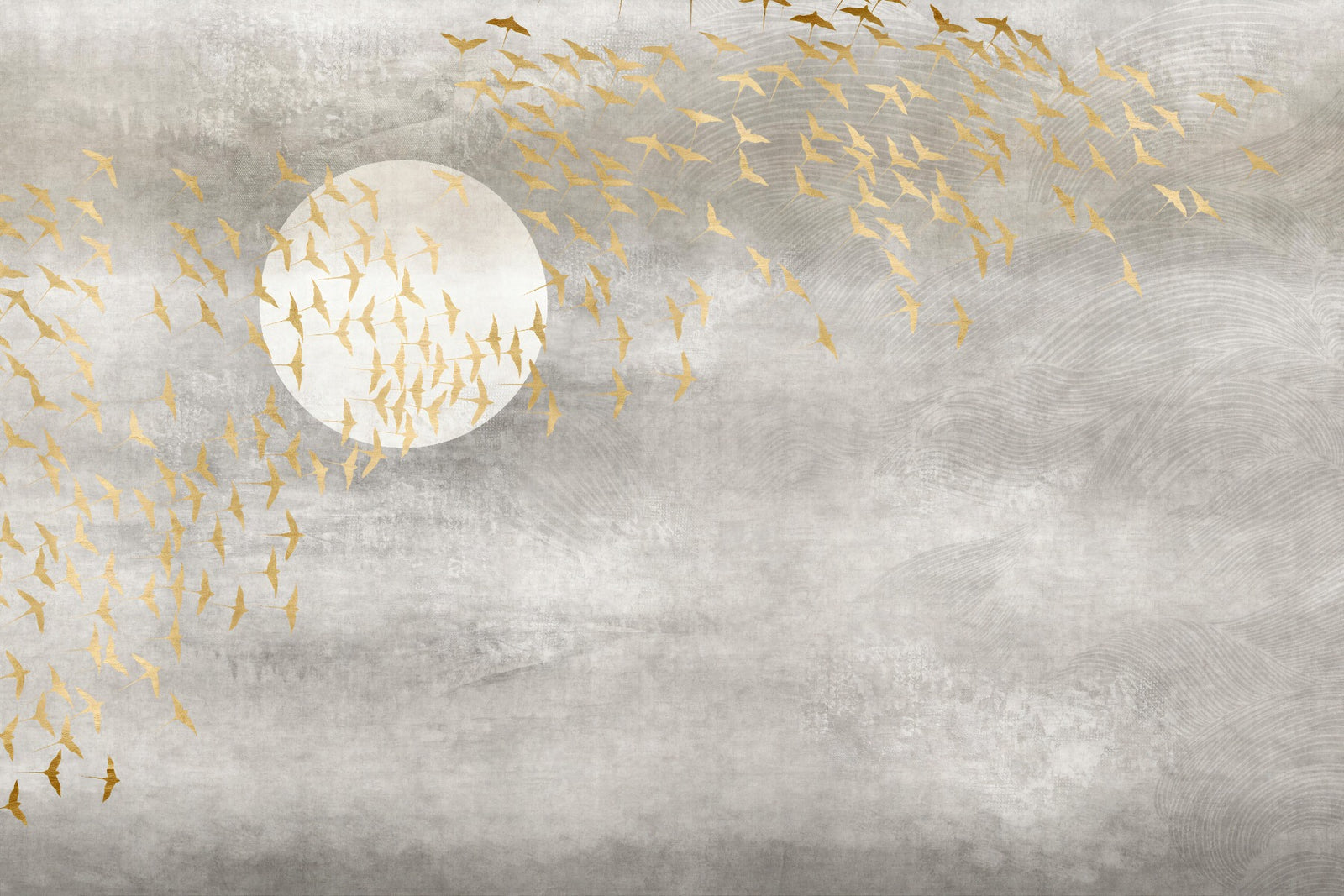 Golden Birds Flying in Sky Wallpaper Murals