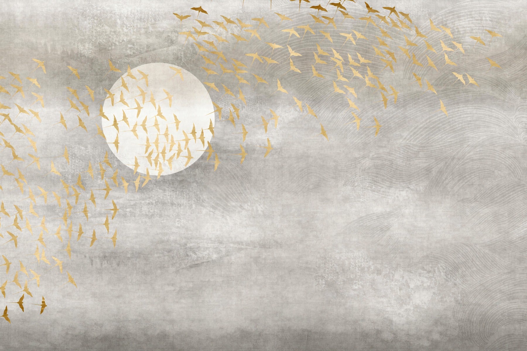 Golden Birds Flying in Sky Wallpaper Murals in your room — zoomed