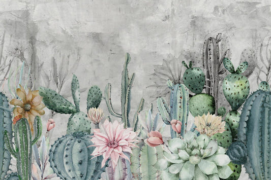 Green Cactus in Desert Wallpaper Murals