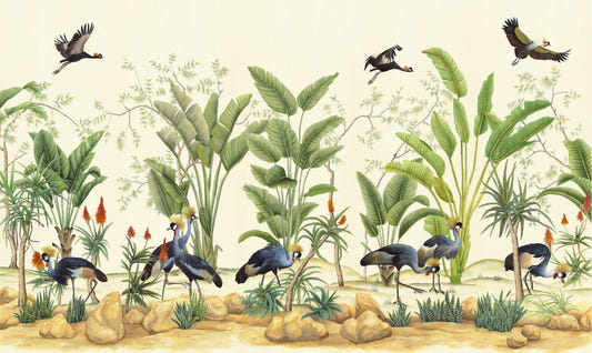 Tropical Grey Crane Wallpaper Murals