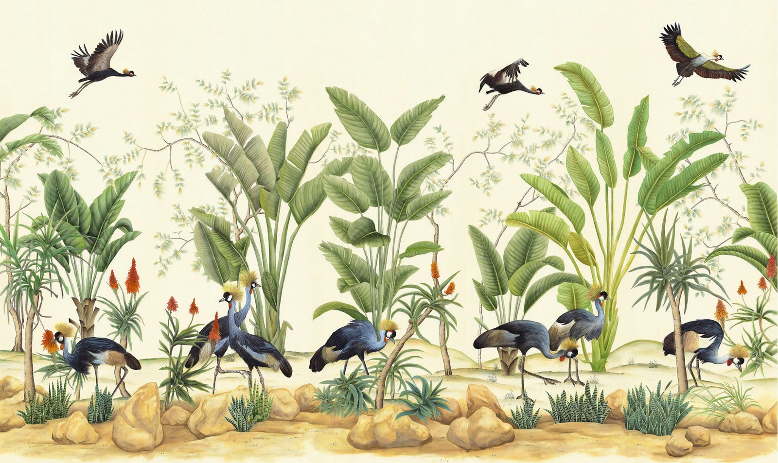 Tropical Grey Crane Wallpaper Murals