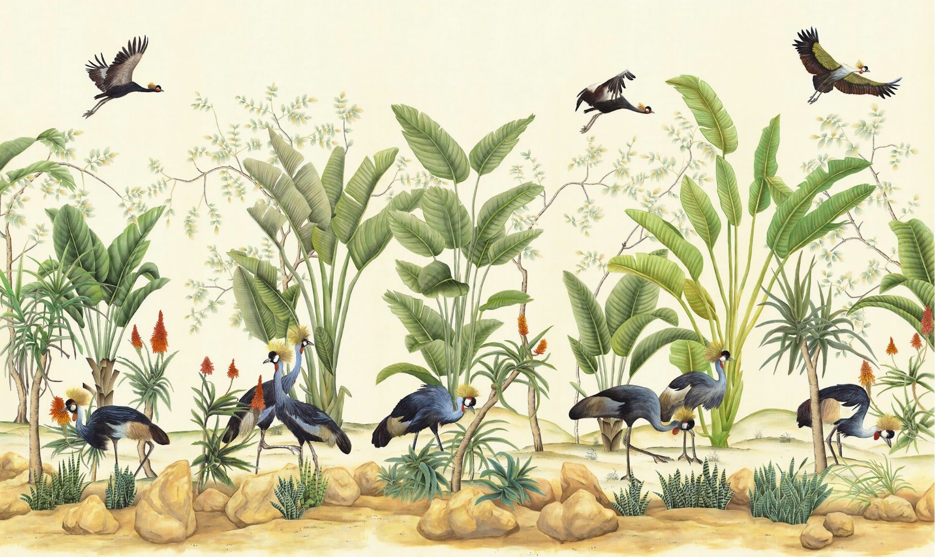Tropical Grey Crane Wallpaper Murals