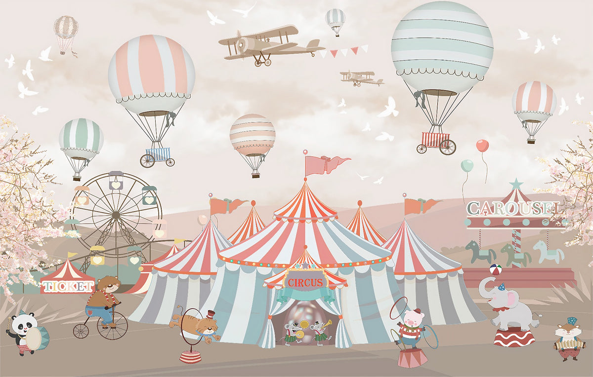 Pink Circus Kids Room Wallpaper Murals in your room — zoomed