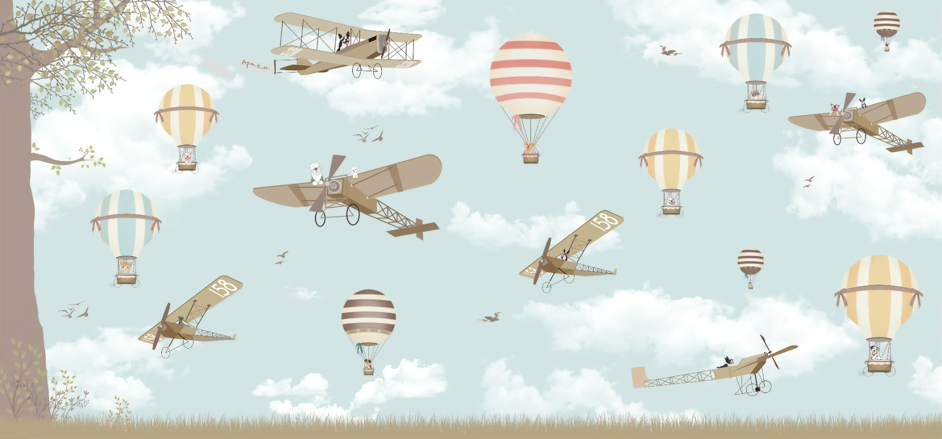 Hot Air Balloons & Planes Fun land Wallpaper Murals in your room — zoomed