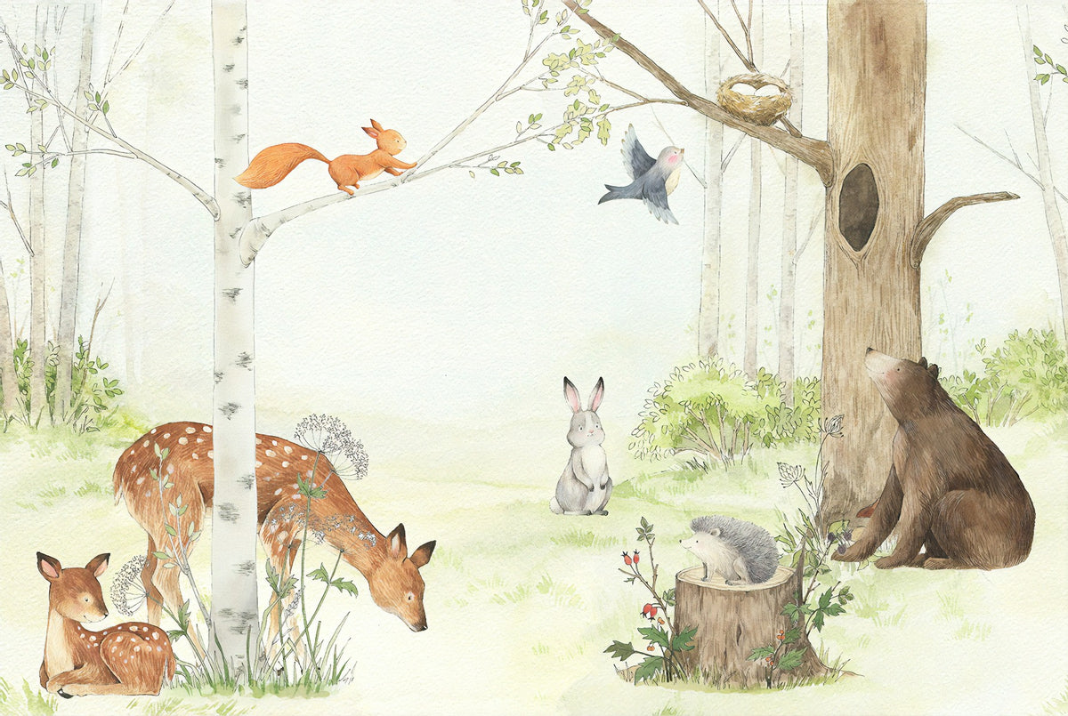 Animals Enjoying Forest Wallpaper Mural