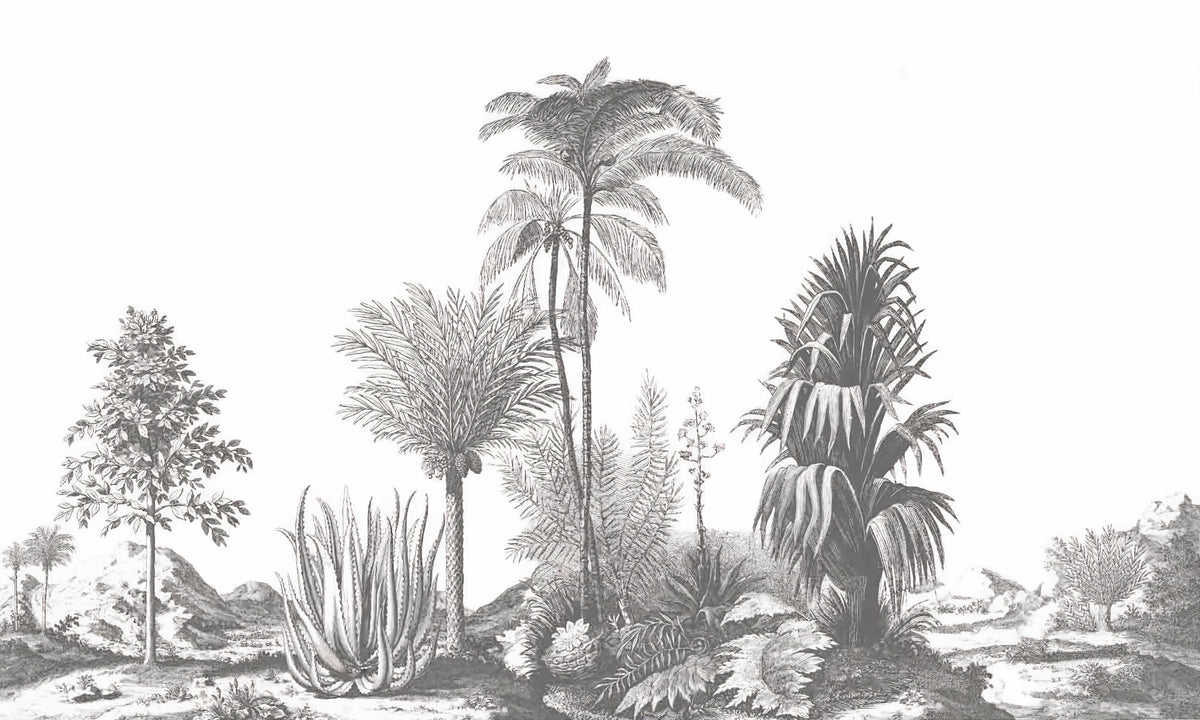 Gray Tone Tropical Serene Wallpaper Murals in your room — zoomed