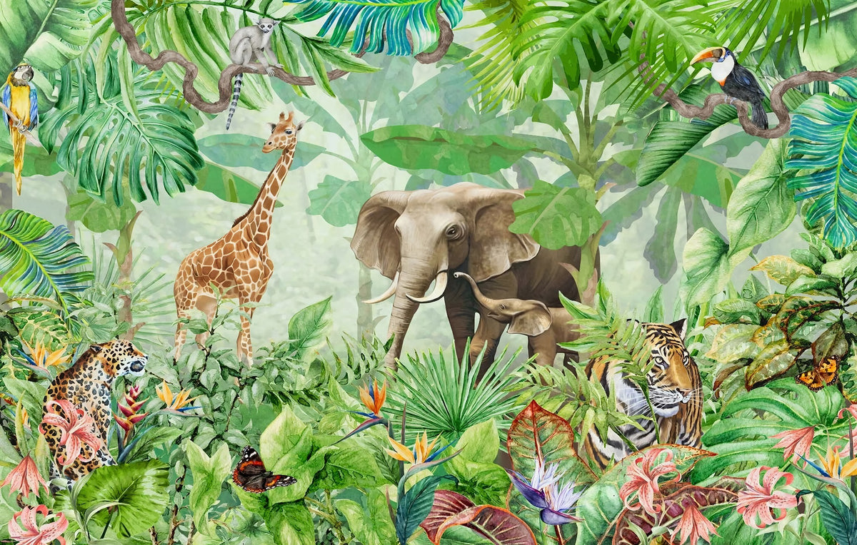 Wildlife Forest Green Color Wallpaper Murals in your room