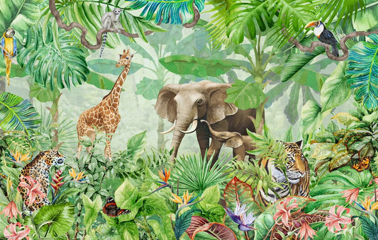 Wildlife Forest Green Color Wallpaper Murals