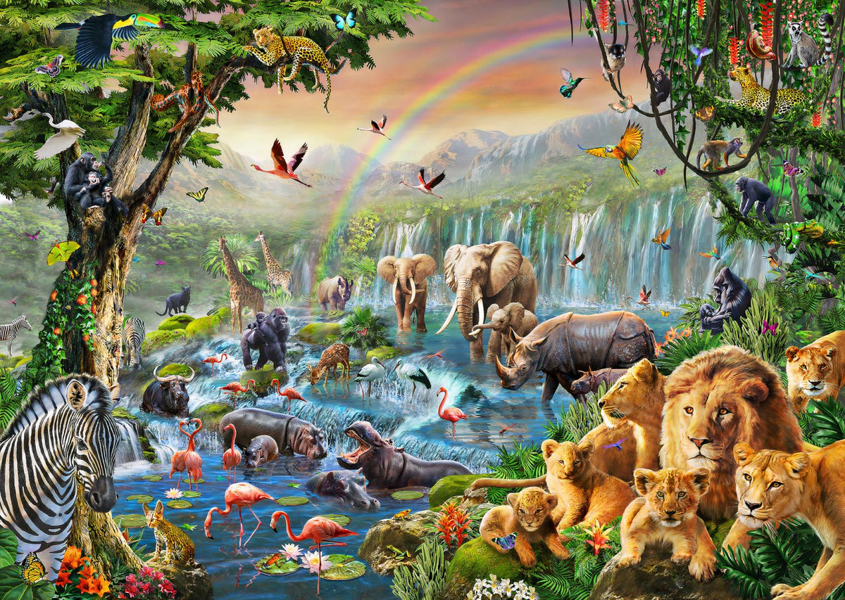 Vivid Animal Kingdom with waterfall Wallpaper Murals in your room