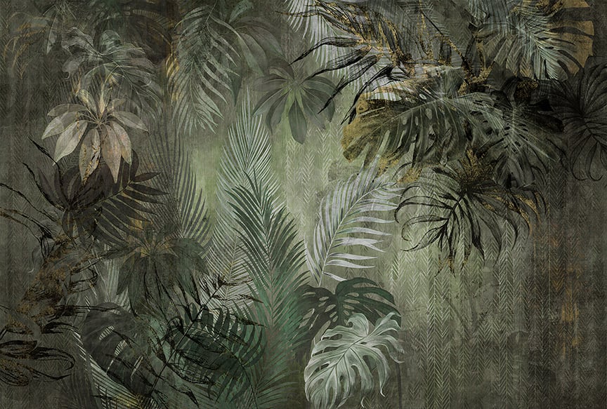 Lush Green Jungle Symphony Wallpaper Mural in your room — zoomed