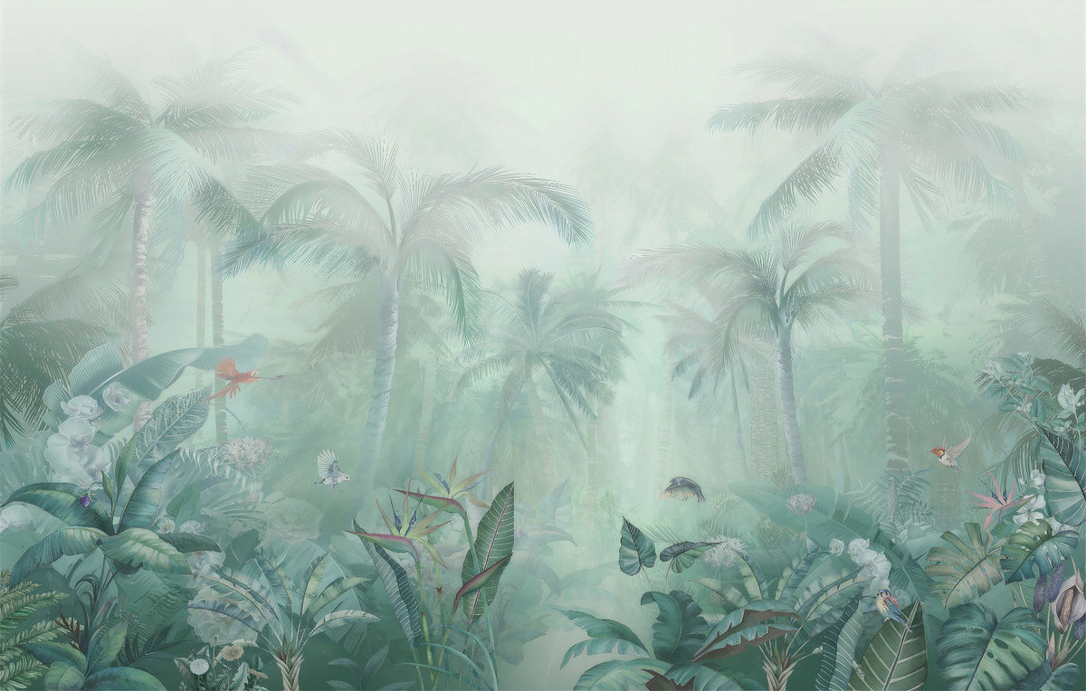 Mint Green Colored Forest View Wallpaper Murals in your room