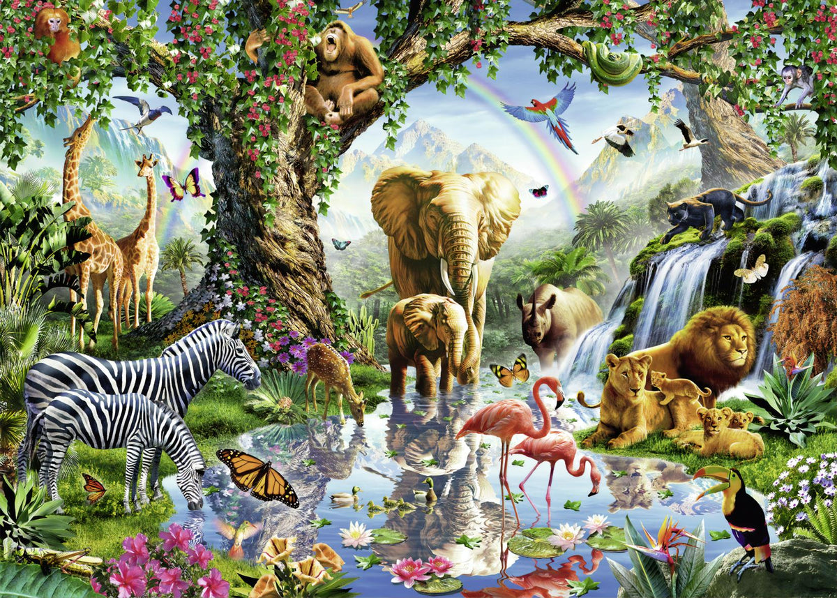 Vibrant Wild Animals in a jungle Wallpaper in your room — zoomed